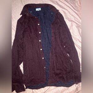 Sonoma Men's Burgundy and Navy Checkered Shirt Jacket